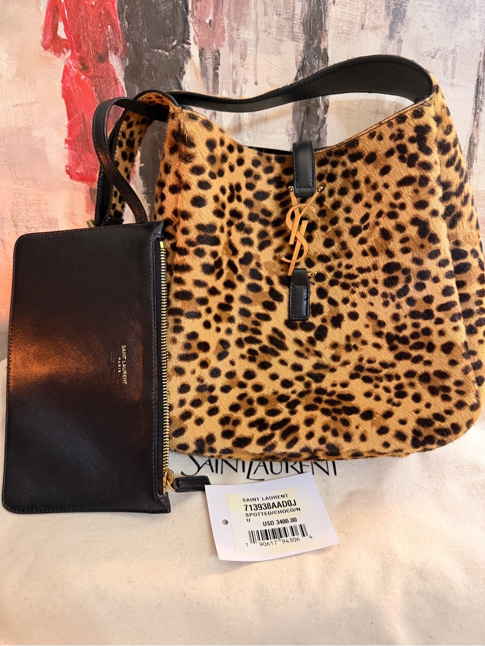 Saint Laurent Leopard-Print Shoulder Bag in Brown and Black - Picture 4 of 5